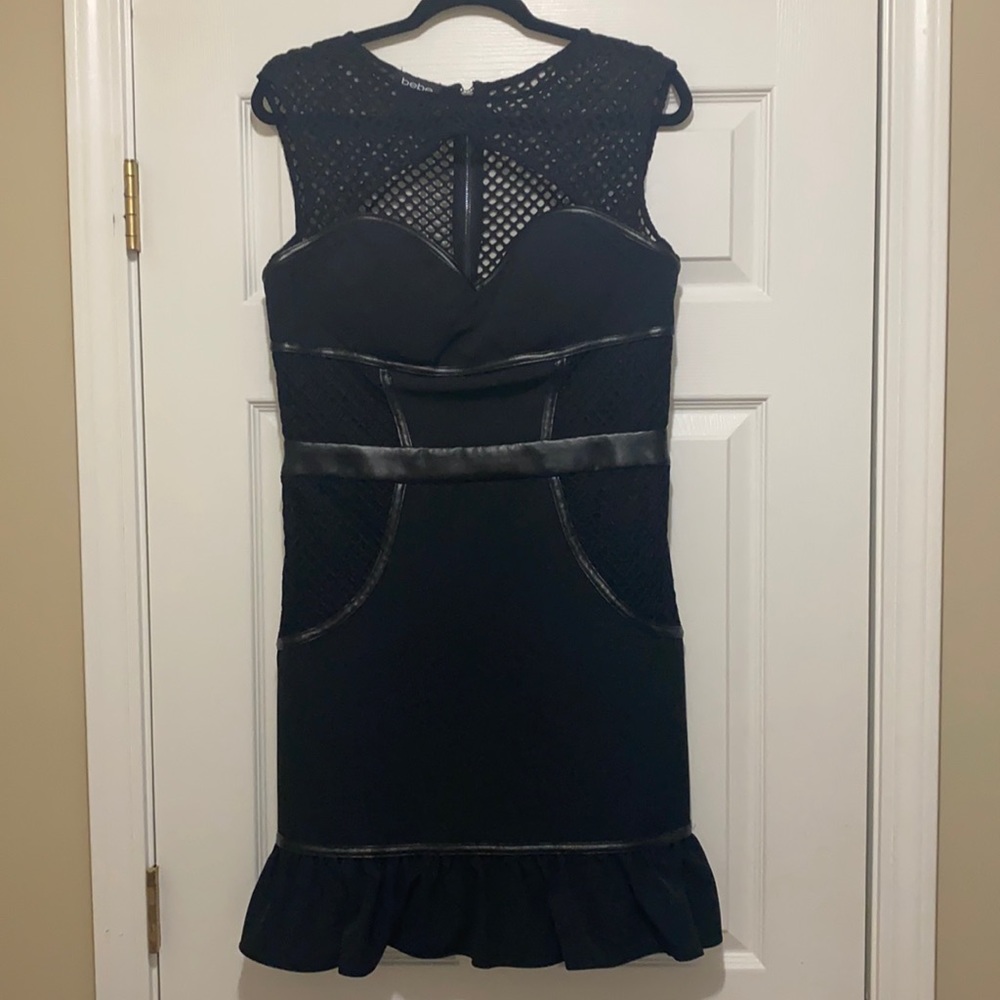Bebe Mesh Detail Ruffled black dress